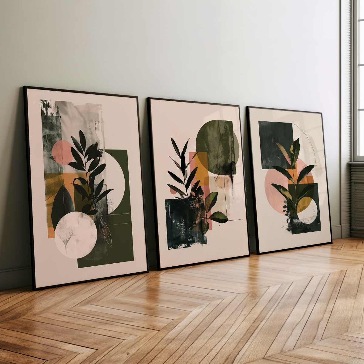 Abstract Canvas Set - 3pcs/set Poster Kanvas Abstrak Geometris Boho,
