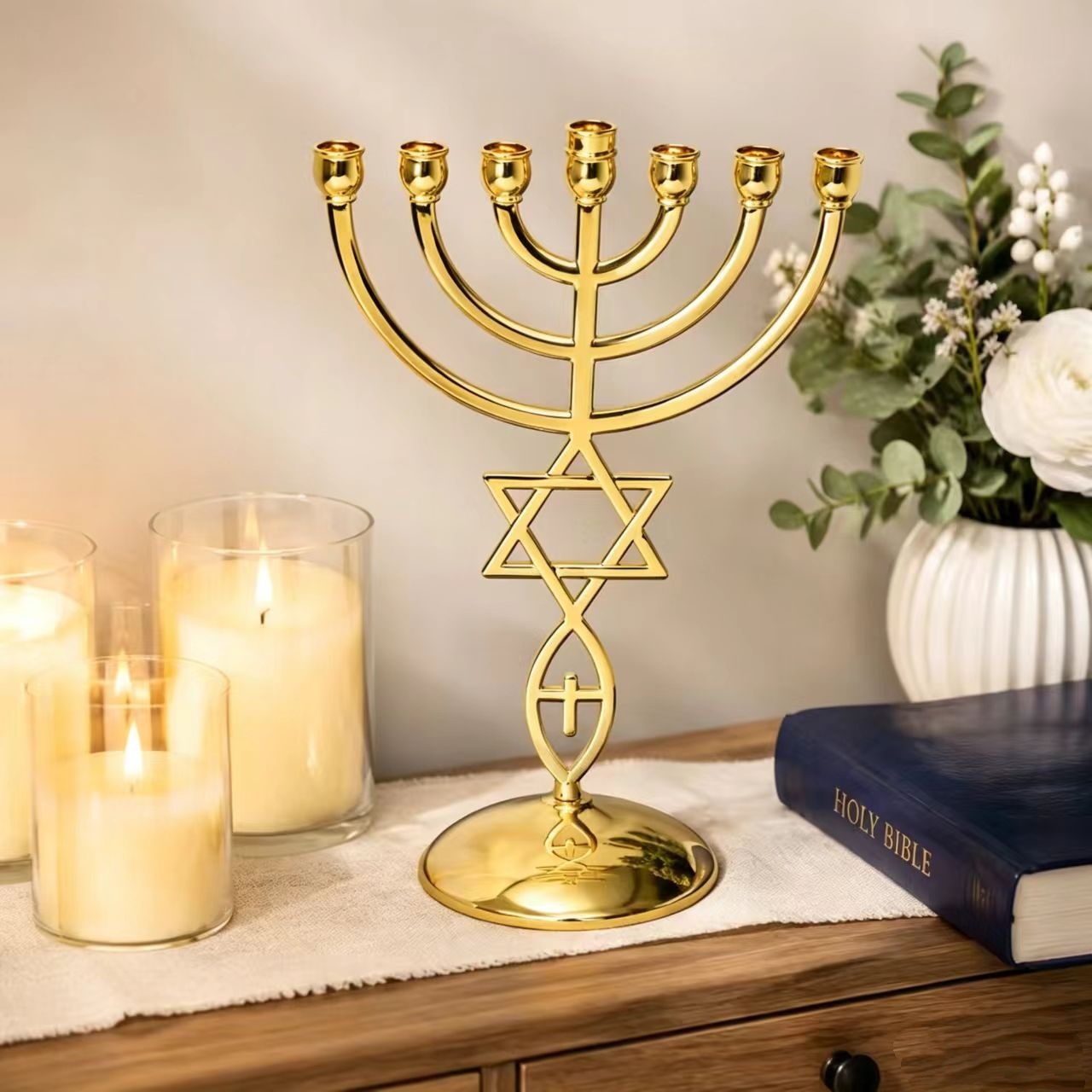 Candle Holder Decor - Set Tempat Lilin Tujuh Kepala Hanukkah
