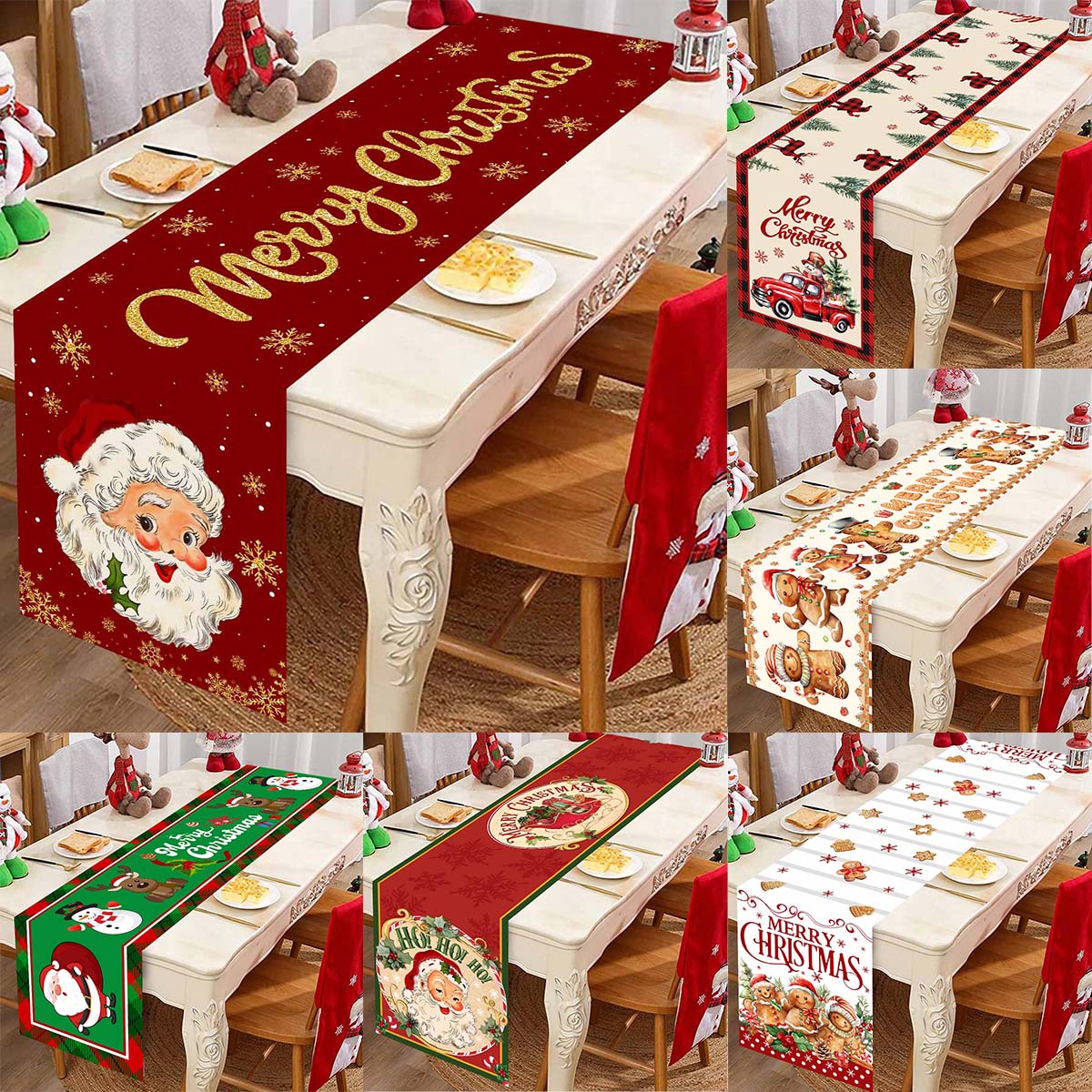 Table Runner - Taplak meja poliester Santa Claus, hiasan
