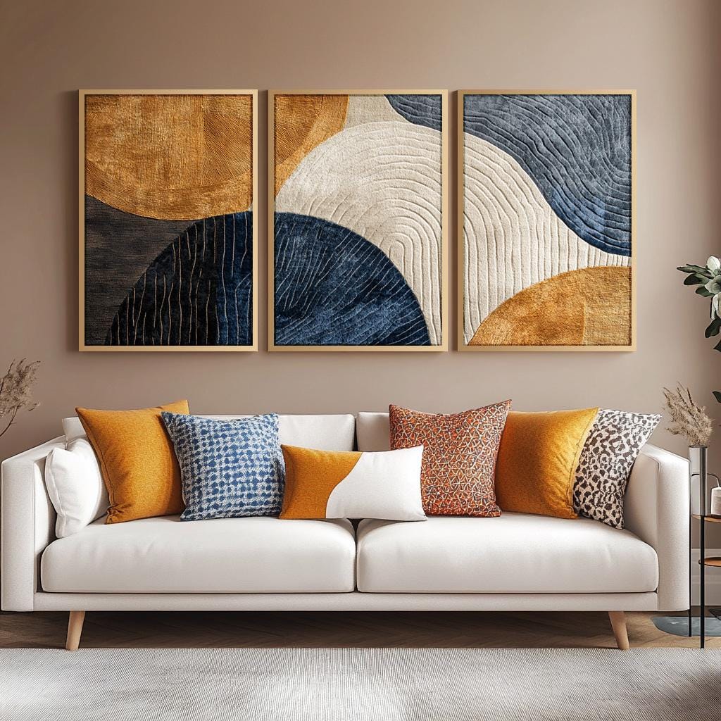 Abstract Canvas Set - 3 Buah Lukisan Kanvas Tanpa Bingkai