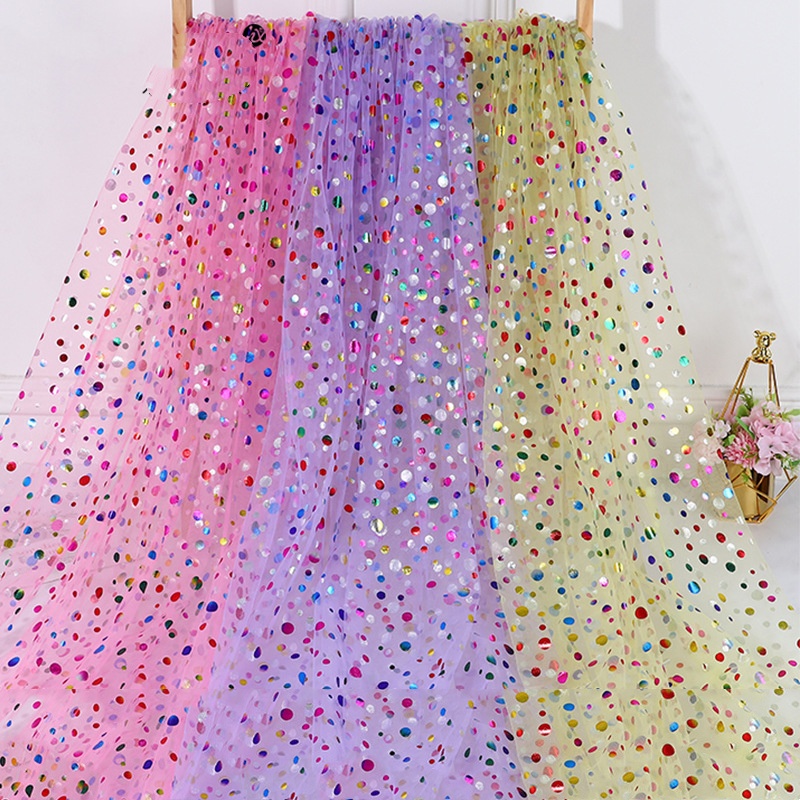 Table Runner - Kain Tulle Berbintik Warna-warni dengan Foil