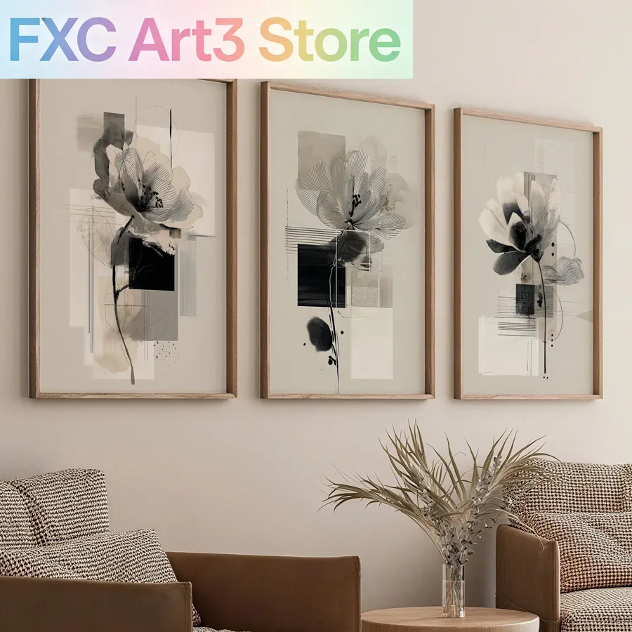 Abstract Canvas Set - 3 buah/set tanpa bingkai, Lukisan Seni