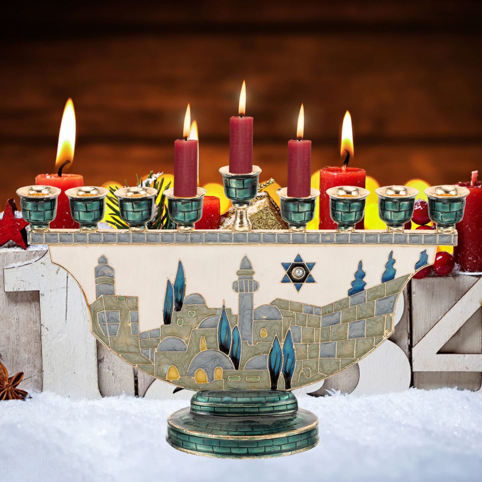 Candle Holder Decor - Tempat Lilin Hanukkah Menorah Yerusalem 9