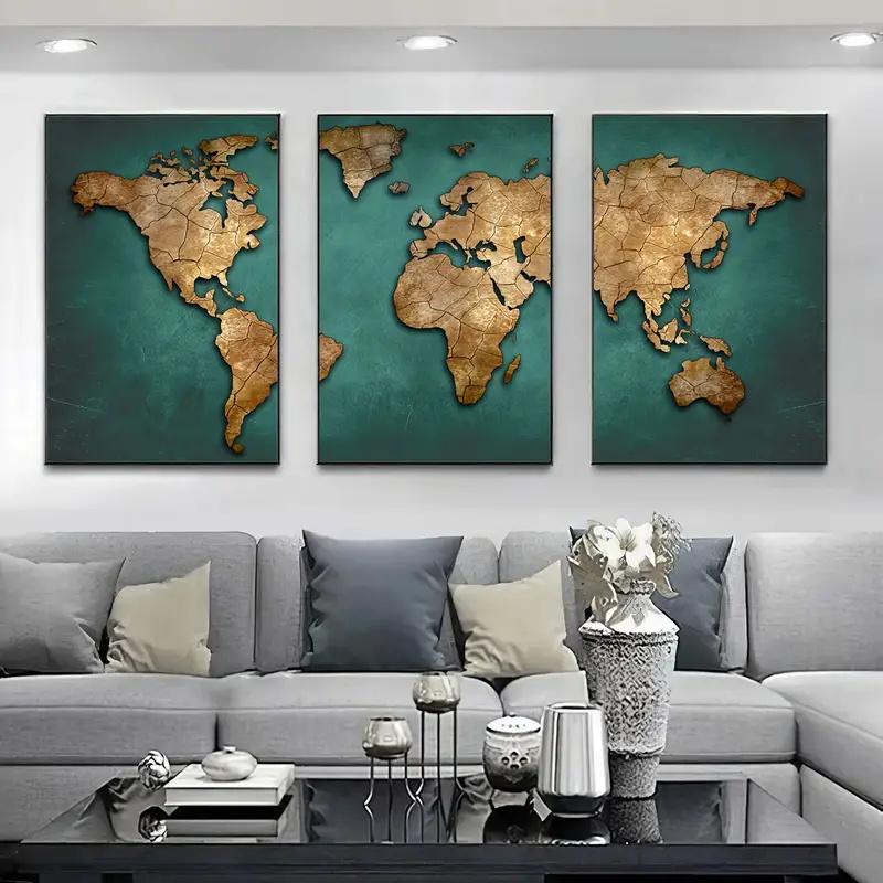 Peta Dunia Retro 3 Buah/Set Po - Abstract Canvas Set ulasan dan harga