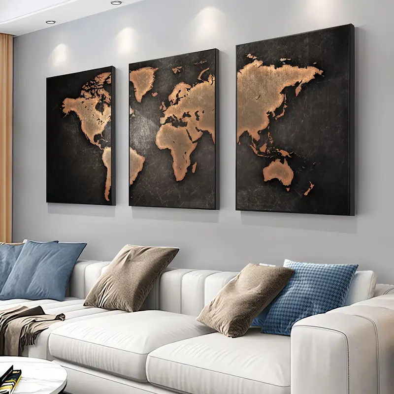 Peta Dunia Retro 3 Buah/Set Po - Abstract Canvas Set ulasan dan harga