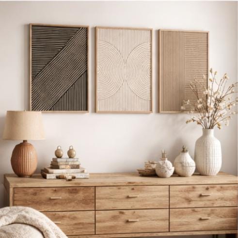 Set 3 Seni Dinding Triptych Mi - Abstract Canvas Set ulasan dan harga
